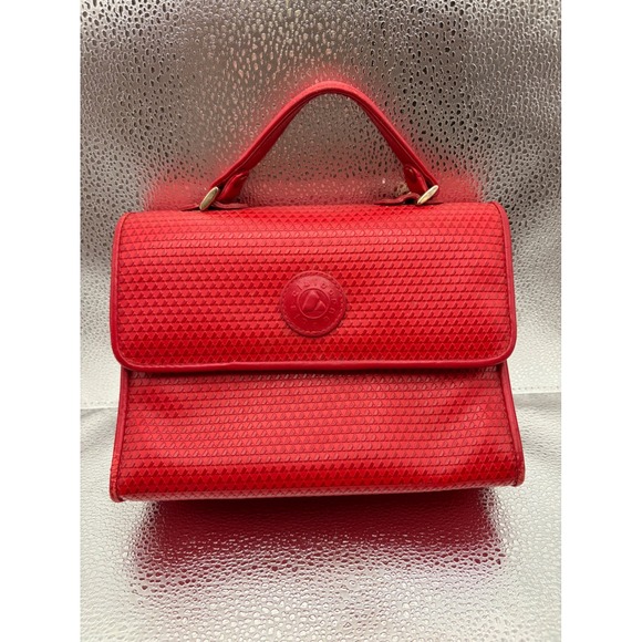 Liz Claiborne Handbags - Liz Claiborne Red Textured Vintage Top Handle Handbag Genuine Leather Trim 1983